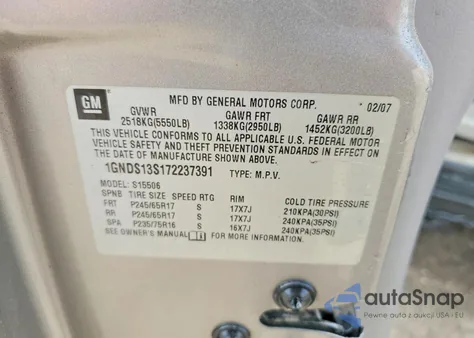 2007 Chevrolet Trailblazer z USA, uszkodzony, nr VIN 1GNDS13S172237391